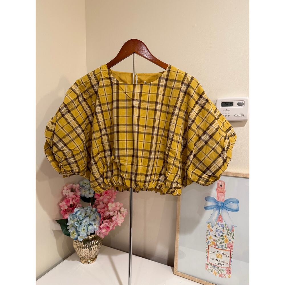 NWT English Factory x Anthropologie Plaid Balloon Crop Top M